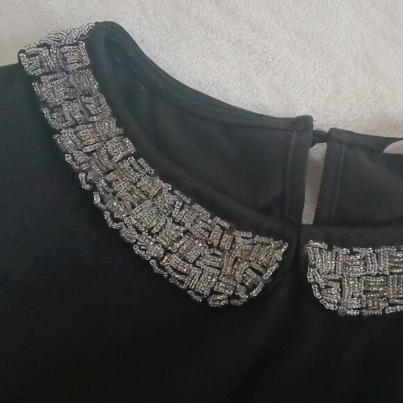H&M Womens π Fancy Black Sequined Neck Fit And Flare Sleeveless Peplum Top - Picture 6 of 15